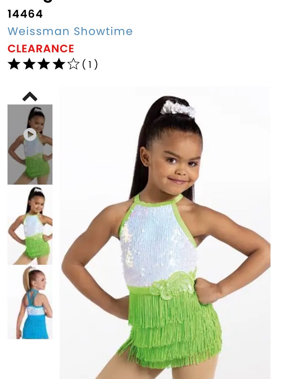 Weissman White Sequin Halter Dance Costume with Lime Fringe